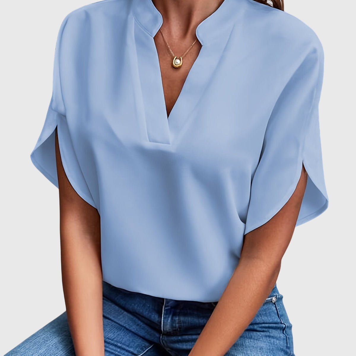 Kristie V-Notch Flutter Sleeve Blouse