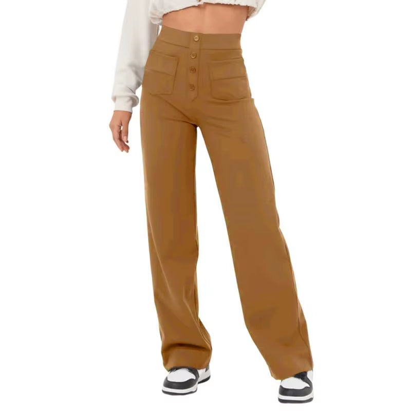 Cloudease™ High-Waist Wide Leg Summer Pants – Soft, Comfortable Fit with Elastic Waist and Button Closure for Effortless Style