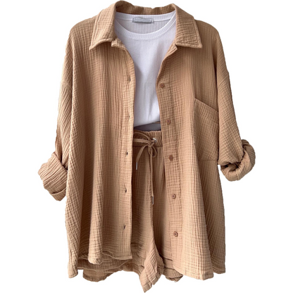 Suzy Notched-Collar Blouse & Shorts Set