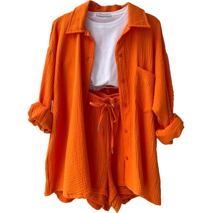 Suzy Notched-Collar Blouse & Shorts Set