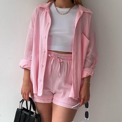 Suzy Notched-Collar Blouse & Shorts Set