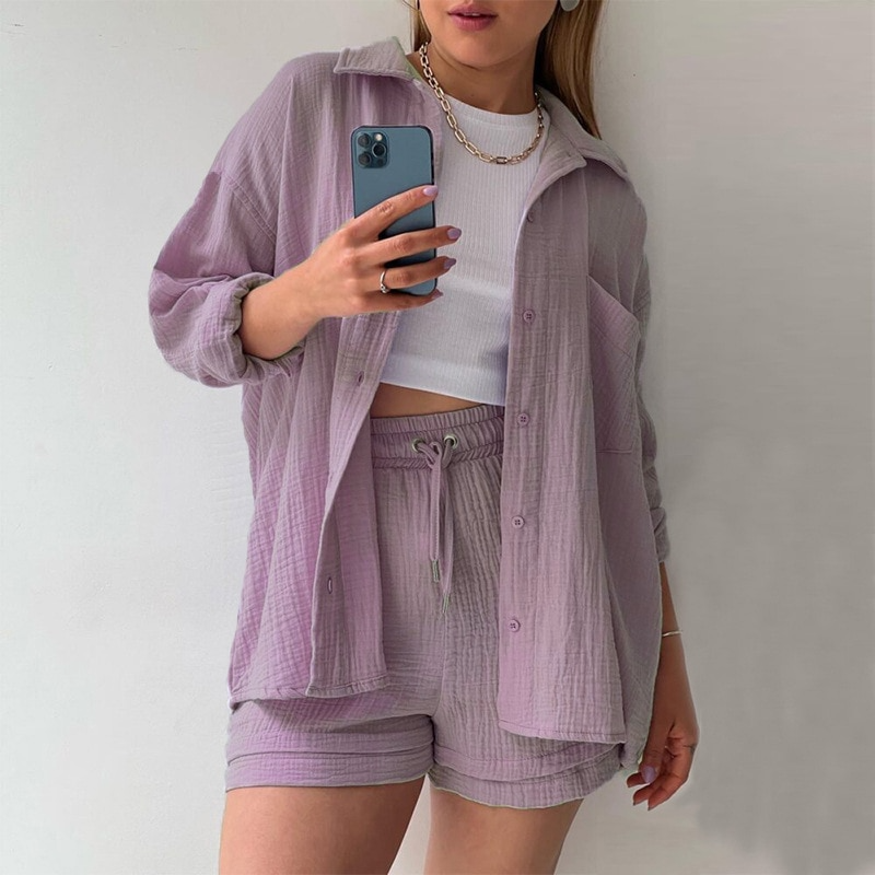 Suzy Notched-Collar Blouse & Shorts Set