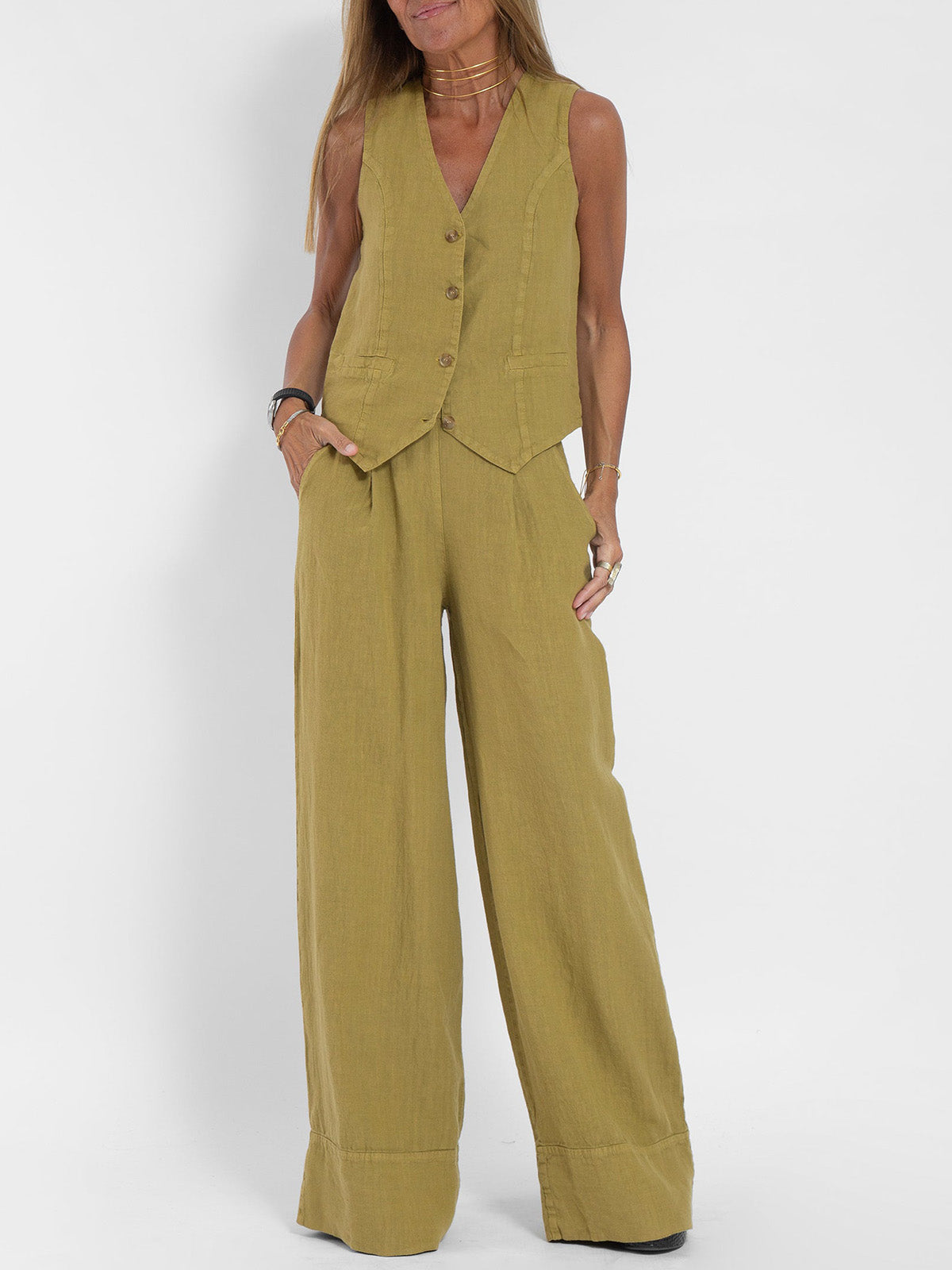 Aira Vest & Wide-Leg Trousers Set