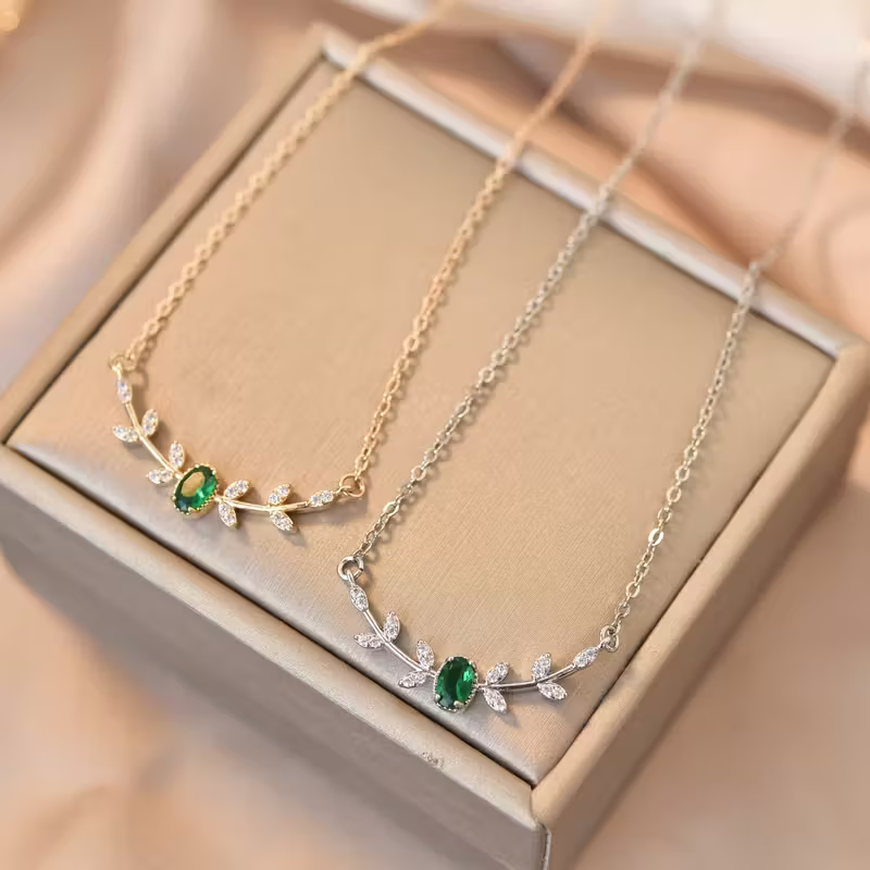 Petite Leaf Emerald Necklace