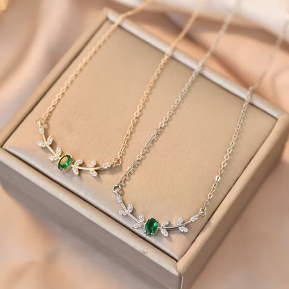 Petite Leaf Emerald Necklace