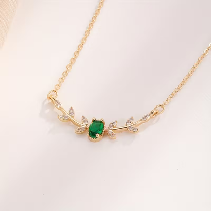 Petite Leaf Emerald Necklace