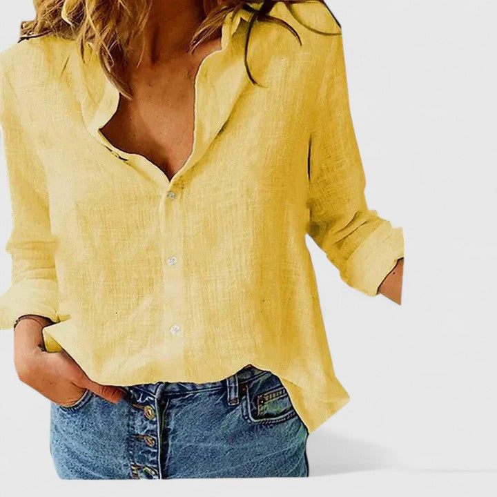 Elena Cotton-Linen Button-Down Shirt